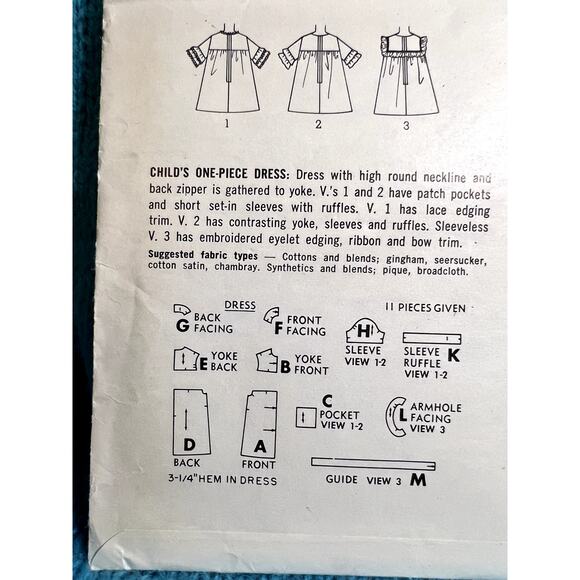 Simplicity 6381 pattern Girls A line dress ruffle sleeve 1960s size 3 - Picture 4 of 5